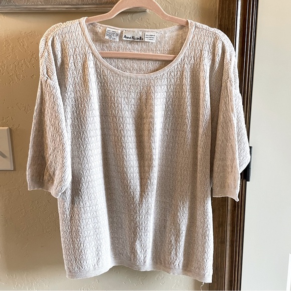 Vintage Anne Klein knit top Large lightweight linen cotton blend beige cream - Picture 1 of 4